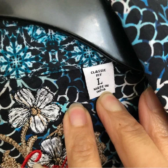 ROBERT GRAHAM Large Baltic Long Sleeve Shirt Flip Cuff Navy Floral Geometric NWT - Picture 8 of 13